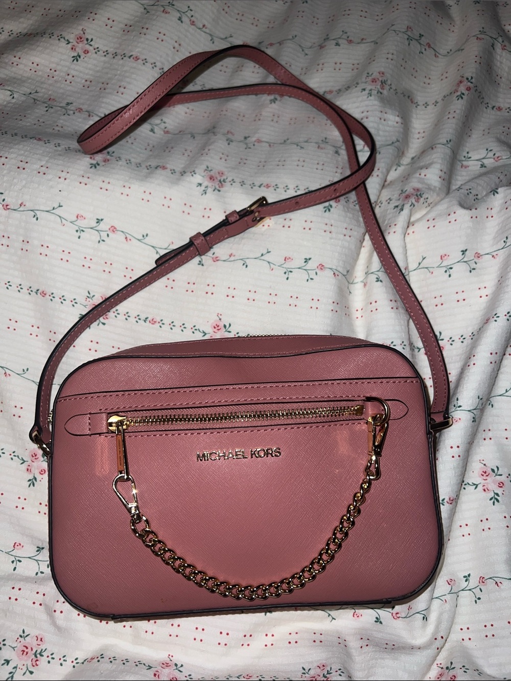 Michael Kors Dusty Rose Crossbody Camera Bag with Gold Chain